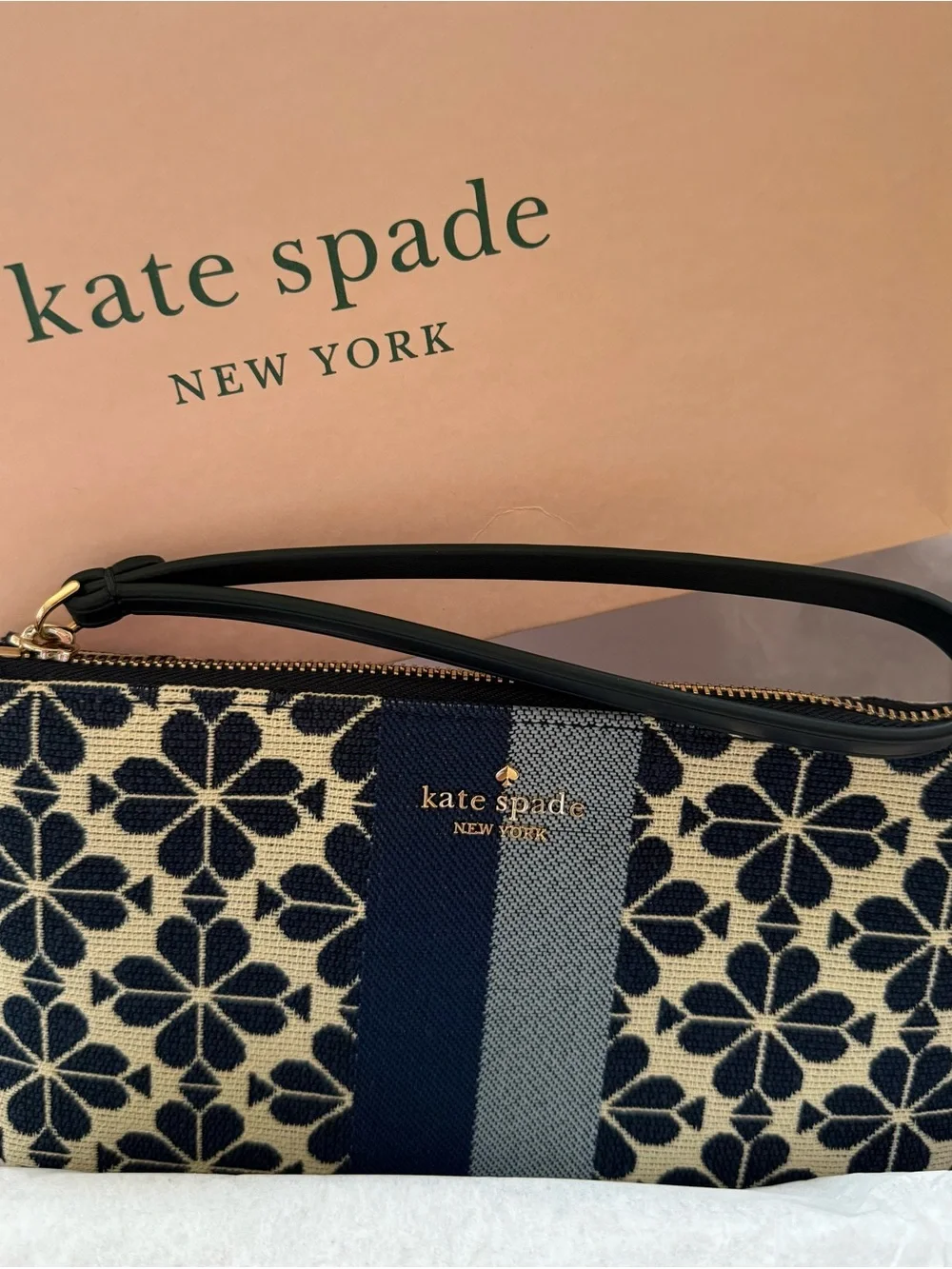 kate spade Navy and Cream Floral Stripe Wristlet